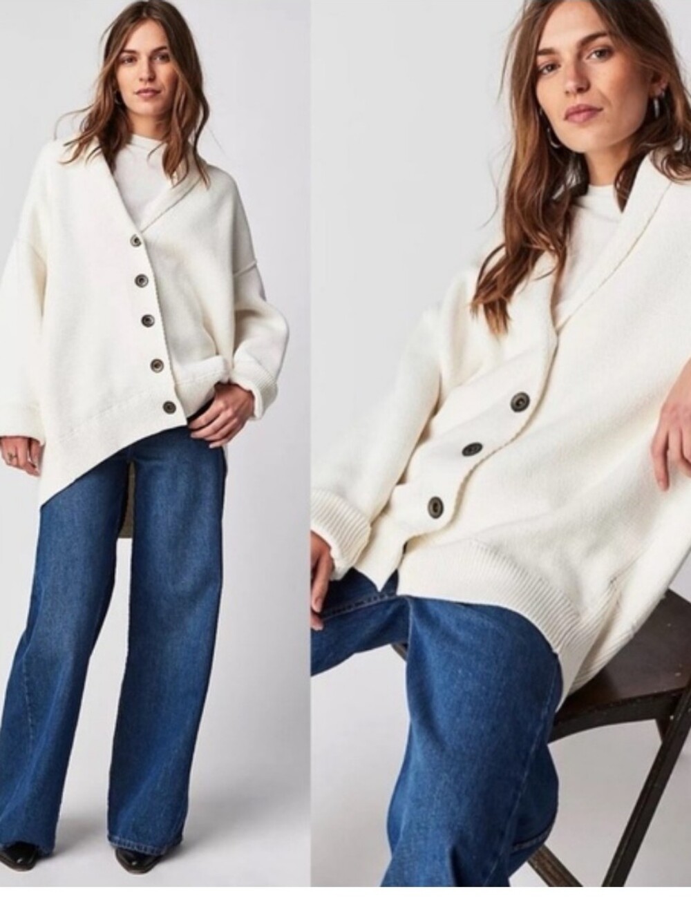 NWOT Free People Chamomile  Ivory Asymmetric Button Cardigan